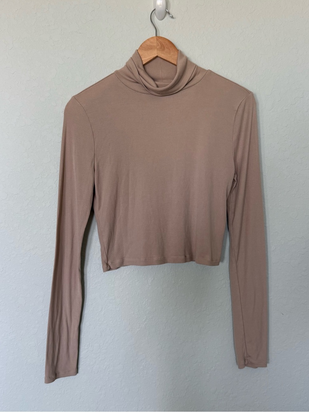 Aritzia Sunday Best Taupe Long Sleeve Crop Turtleneck Top